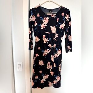 Ann Taylor 4P Petite navy blue dress pink floral dress side knot summer spring